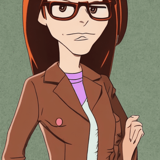 Daria morgendorffer the main character of the animated series daria, serious expression, very excites sultry look, so hot girl, beautiful charismatic girl, so hot shot, a woman wearing eye glasses, gorgeous figure, interesting shapes, life-size figures,