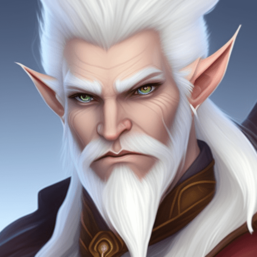 Half-elf descended from an eladrin and a yeti. Androgynous features. White hair with sideburns and tusks. Dnd official artwork style.
