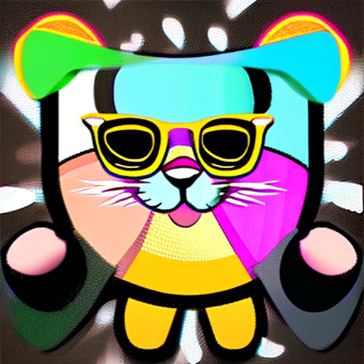 Cat wearing sunglasses cartoon style, in bright vibrant colors