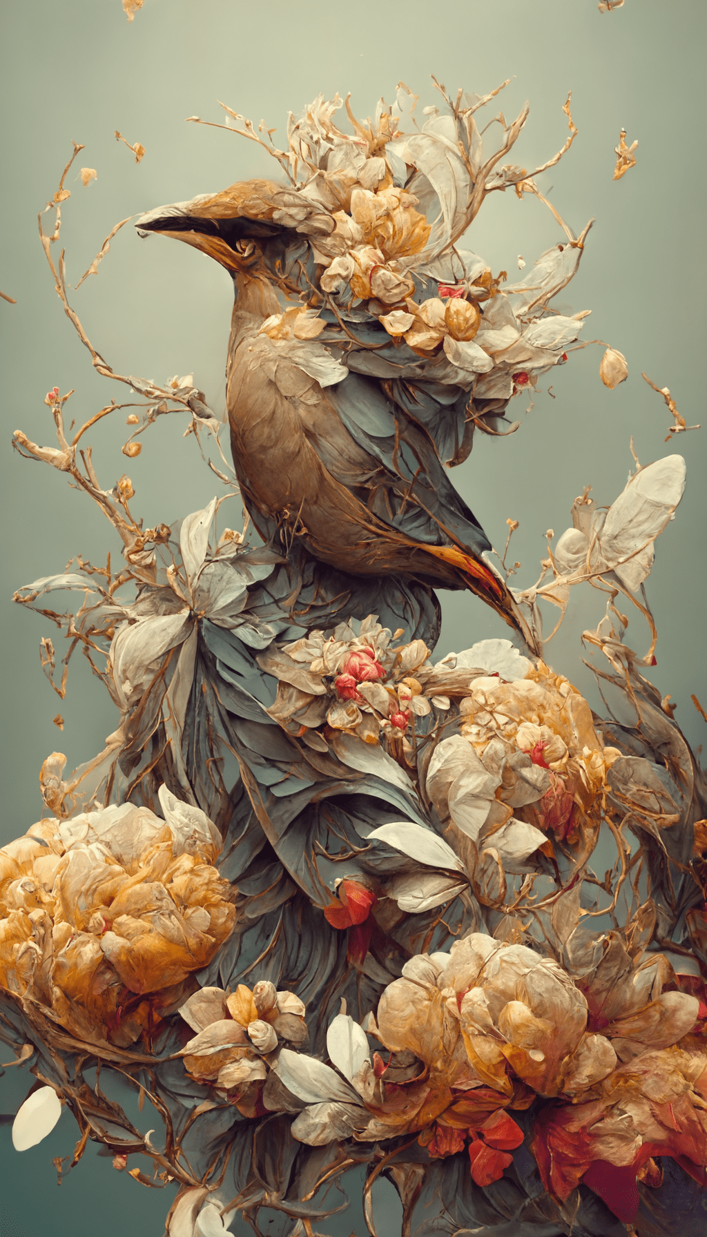 Ethereal bohemian waxwing bird, bombycilla garrulus :: intricate details, ornate, detailed illustration, octane render :: johanna rupprecht style, william morris style :: trending on artstation --ar 9:16