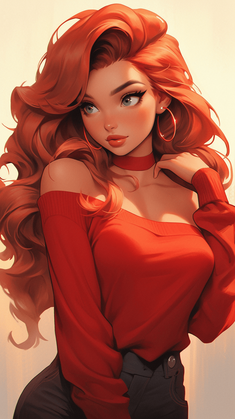 Jessica rabbit beautiful charismatic girl, athletic body, gorgeous figure, interesting shapes, full body shot, dark eye makeup, in the style of jessica drossin, --ar 51:91