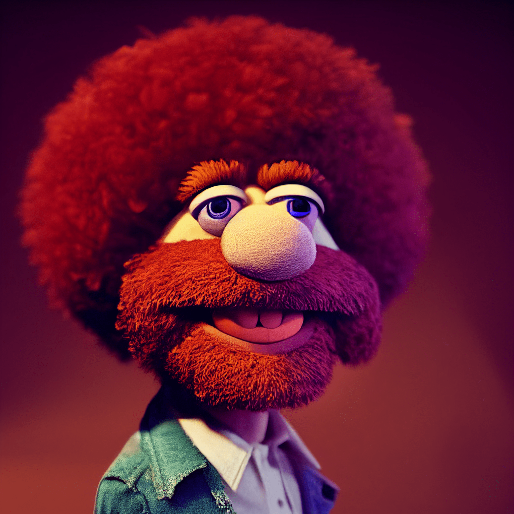 Bob ross as a muppet, pixar fur, vray renderer --beta --upbeta --upbeta