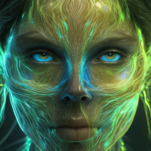 Green translucent body, blue glowing eyes, bio engineered, covered in glowing veins that pulse with an eerie light, ultra realistic, highly detailed, digital art, masterpiece, uhd, 8k, best quality, ultra realistic, 8k, golden ratio, intricate, high detail, soft focus