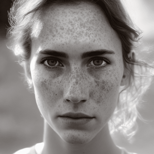 Detailed and realistic portrait of a woman with a few freckles, round eyes and short messy hair shot outside, wearing a white t shirt, staring at camera, chapped lips, soft natural lighting, portrait photography, magical photography, dramatic lighting, photo realism, ultra-detailed, intimate portrait composition, leica 50mm, f1. 4