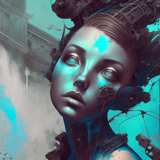 The best of the art gallery's, in the style of oliver wetter, alberto seveso, cyberpunk dystopia, dark bronze and cyan, intricate architectures, artemisia gentileschi, dark gray and light aquamarine --ar 29:44 --v 6. 0
