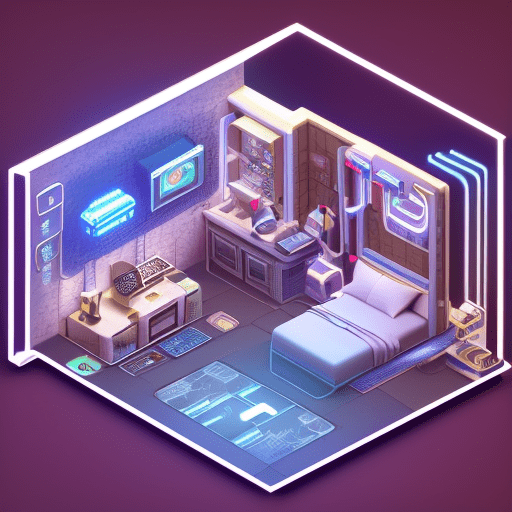 Cute isometric cyberpunk bedroom, cutaway box, futuristic, highly detailed, made with blender --v 4