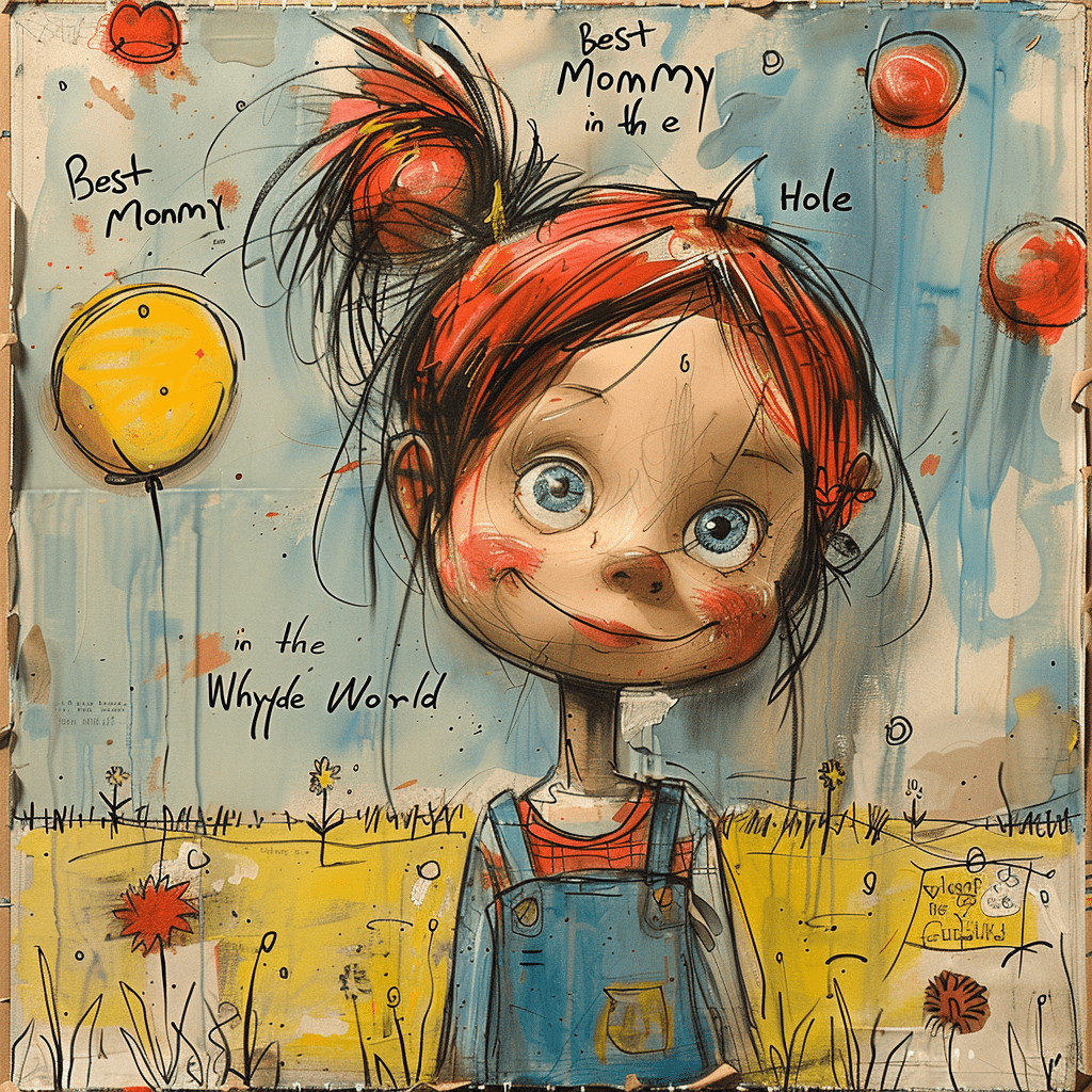 Child’s drawing that reads "best mommy in the hole whyde world" --stylize 750