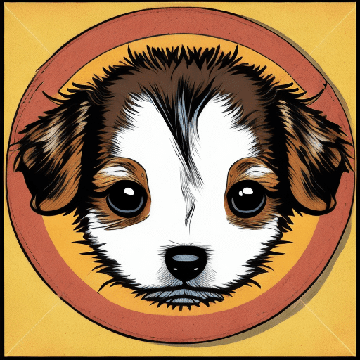 Frontal image of a small cute puppy wagging its tail, comic style