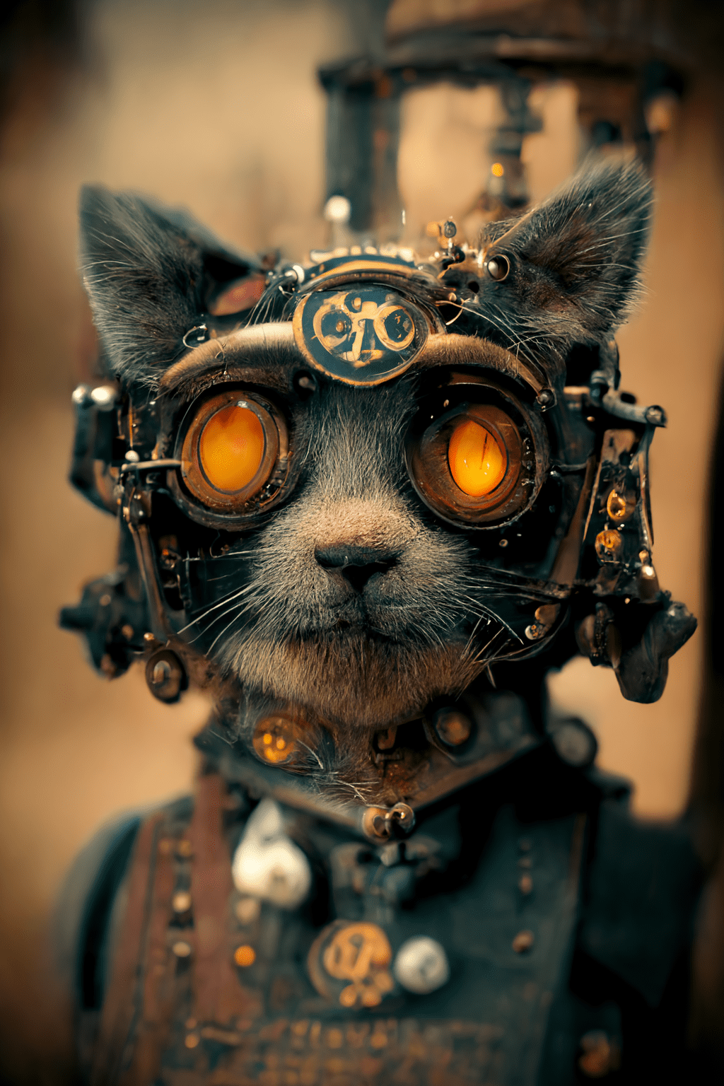 Steampunk cat, octane render, hyper realistic, --ar 2:3 --q 2