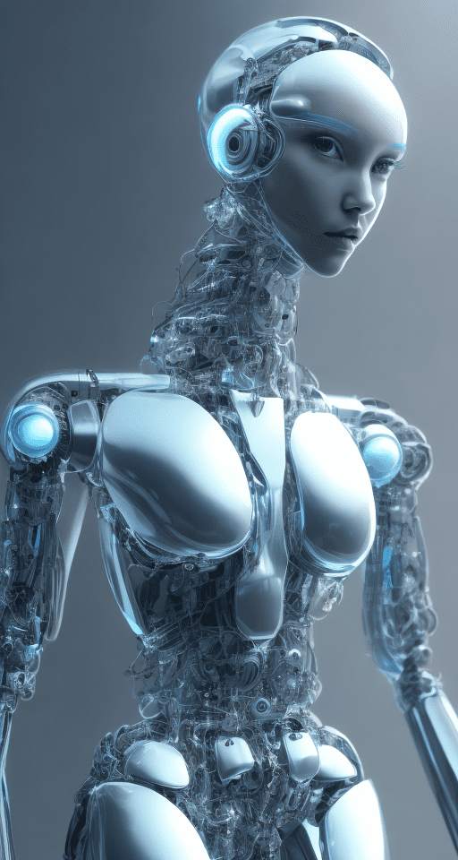Transparent elegant anime futuristic android humanoid robot, cyberpunk artificial intelligence movie, ex machina movie, portrait, robotics, darkcore, cyborgism, surface detail, talking to boy nikon d750, long shot professional photo of a robotic full body, hyper-realistic, natural beauty, no filter, depth of field, natural light, fashion catalog