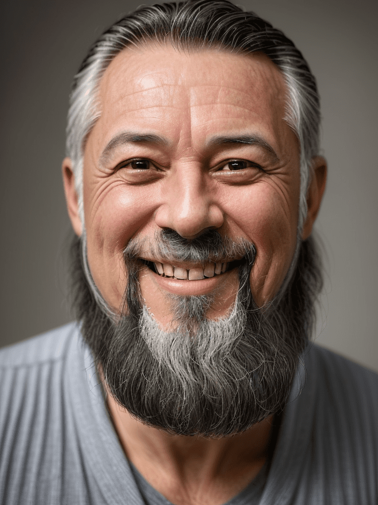Generate a photorealistic portrait of a middle-aged adult male, radiating wisdom and affable confidence. His presence is captivating, a blend of lived experience and open friendliness, with a smile that resonates with a deep understanding and gentle kindness. His hair, peppered with grey, is neatly groomed and styled with a dignified, yet effortless flair, signaling a man who values appearance but not vanity. Upon his face rest contemporary, rectangular glasses with a subtle frame, contributing to his scholarly yet accessible visage. They frame his eyes, which are a rich, warm brown, and brim with stories, inviting the viewer into his world with a single glance. He is dressed in a smart, dark-colored blazer that speaks of his professional acumen, layered over a crisp maroon shirt that adds a touch of approachable elegance to his appearance. The lighting caresses his face, soft yet defined, to reveal the honest textures of his life-etched skin, the slight creases around his eyes that hint at years of laughter and concern, and the faintest impression of stubble along a strong jawline, alluding to his everyday humanity. Every aspect of his visage, from the calculated casualness of his attire to the considered set of his clear glasses, is carefully curated to project the image of a man who is as nurturing as he is knowledgeable, as grounded as he is inspiring. The ambiance surrounding him is one of understated sophistication, the kind that fosters trust and admiration.