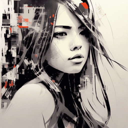 An image of a girl with long hair, in the style of russ mills, michael garmash, charming sketches, mono-ha, contemporary asian art, lilia alvarado, concise brushwork --ar 69:128 --s 750 --v 5. 2