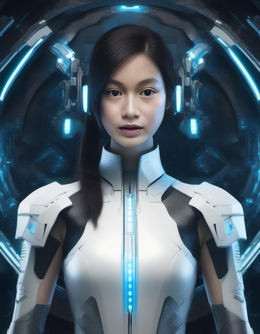 Sci-fi woman on a mech art inspired by my sci-fi cyberpunk novel series, the first novel is the astral hacker, unleashing the truth, one hack at a time