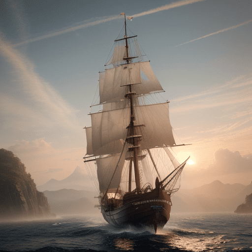 Photo of a ultra realistic sailing ship, dramatic light, pale sunrise, cinematic lighting, battered, low angle, trending on artstation, 4k, hyper realistic, focused, extreme details, unreal engine 5, cinematic, masterpiece, art by studio ghibli, intricate artwork by john william turner