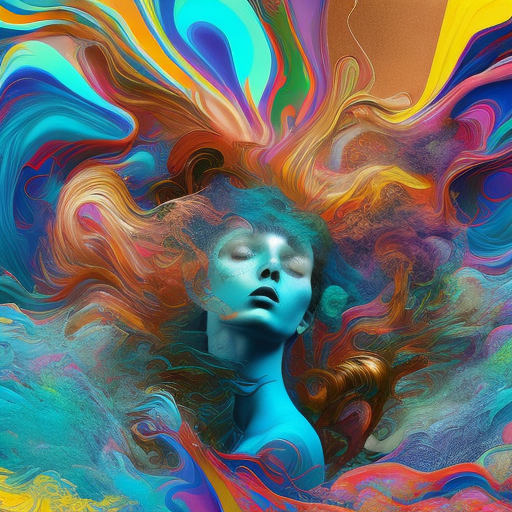 Digitally creative psychedelic collage, in the style of sam guay, colorful explosions, serge marshennikov, emotive watercolors, fluid figuratism, cyan and bronze, swirling vortexes --ar 9:16 --stylize 750 --v 6