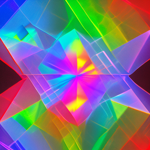 Light magic manifested through blue, red, yellow, green and purple prisms