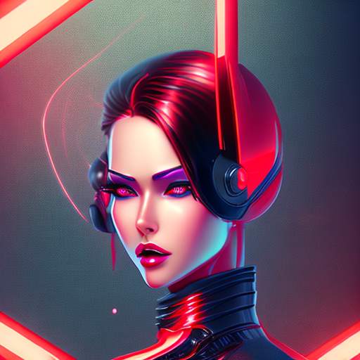 Female hi red, 8k, c4d, dark background, vibrant colors, artgerm, gia mecha form, blade runner, royal princess, deep color, velvet, patent leather, glossy black background, photoshop, depth of field.