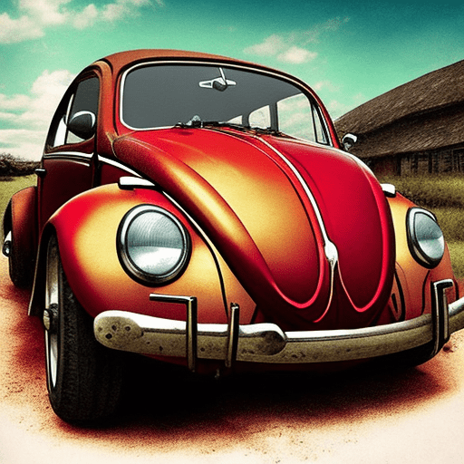 Vw beetle vintage poster, in the style of rustic simplicity, gritty reportage, kombuchapunk, rusty debris, hyper-realistic animal illustrations, red and amber, wide lens --ar 73:92 --stylize 750 --v 6