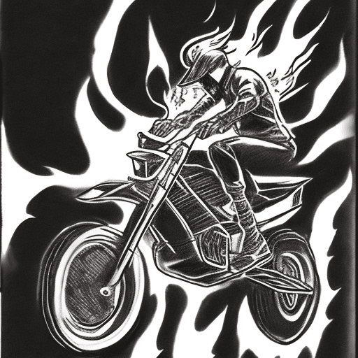 80s rider jumping through flames acrobatics on a 3 wheeler honda tri bike high resolution sketch jumping acrobatics through flames