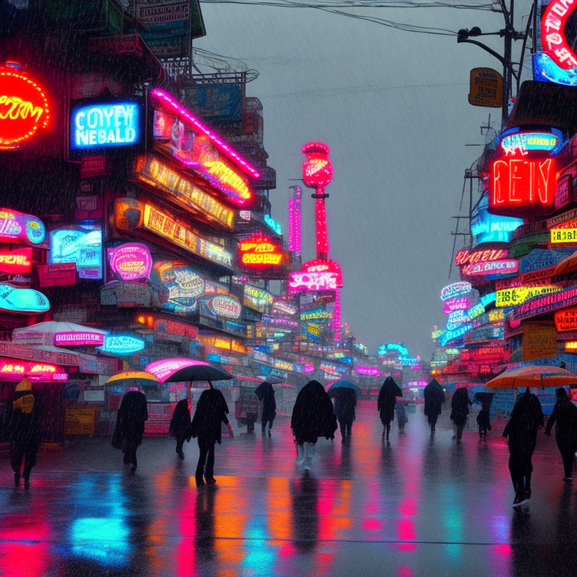 Cyberpunk at coney island, close up, light rain, 16k