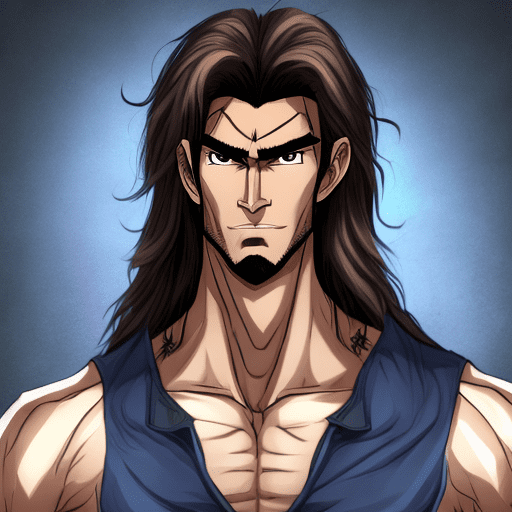 Kael race: human age: 25 height: 185 cm hair color dark brown eye color blue skin color fair skinned appearance: kael has a muscular and strong body. He has broad shoulders and defined muscles. His long, mane-like hair reaches his shoulders and is usually left unkempt. His stern gaze and sharp features reflect his determination and courage. He usually wears leather armor, with a few scars and scars of experience. A broad sword hangs from his waist, the hilt of the sword is decorated. The motifs and details on the hilt give him a noble air. On his feet are sturdy leather boots. His warrior stance and determined eyes show that he is a strong and fearless warrior.
