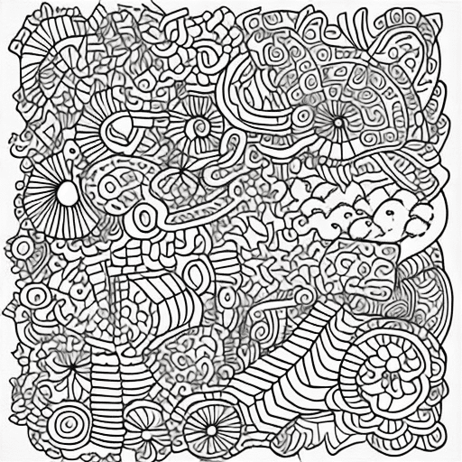 Doodle page for coloring book, black and white, black outlines
