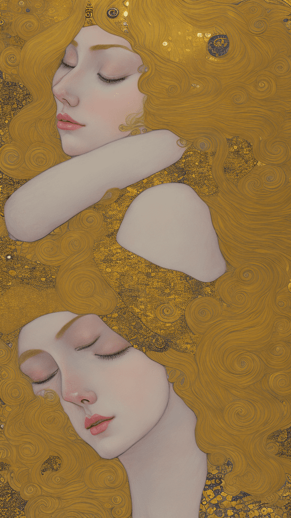 A soft and breathtaking detailed painting of a sleeping blonde princess in the style of gustav klimt, , shiny gold, elegant, highly detailed, artstation, concept art, matte, sharp focus, art by gustav klimt