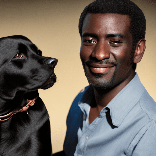 High resolution photography of a black hair man with a black dog