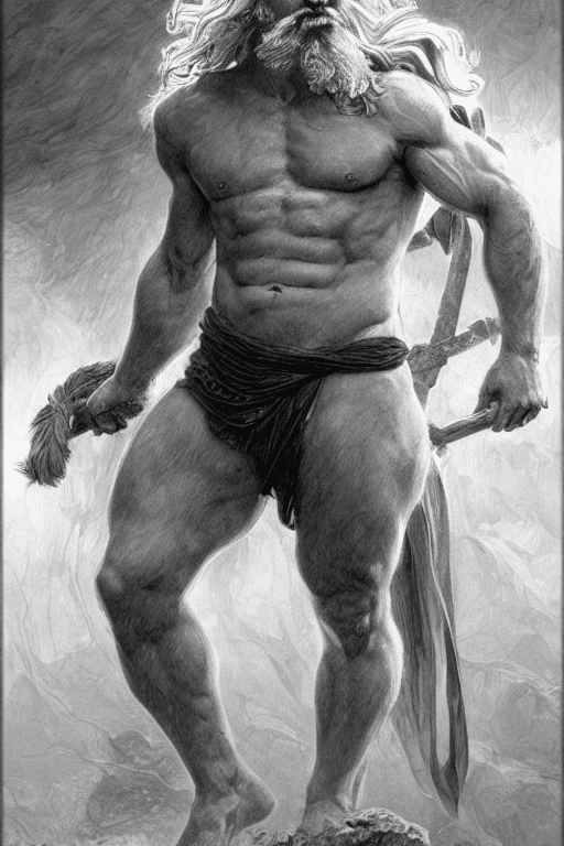 Painted portrait of rugged zeus, god of thunder, greek god, white hair, masculine, mature, handsome, upper body, muscular, hairy torso, fantasy, intricate, elegant, highly detailed, digital painting, artstation, concept art, smooth, sharp focus, illustration, art by gaston bussiere and alphonse mucha