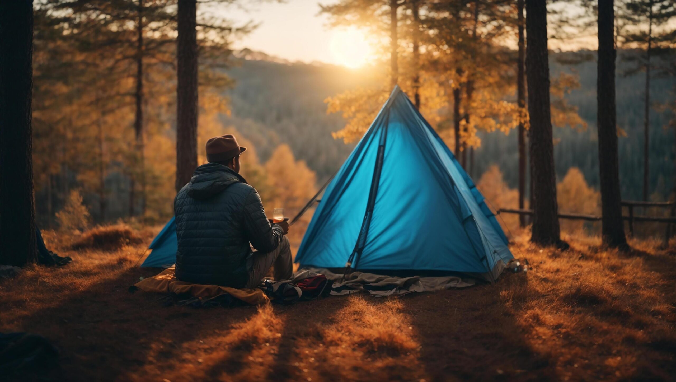 Traveler-relaxing-inside-a-blue-tent-and-enjoy-with-morning-time-ai-generative-free-photo
