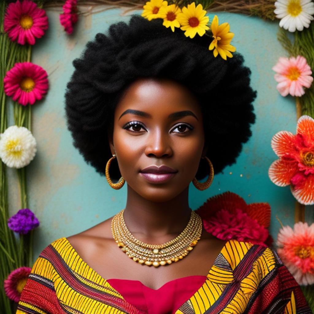 Afrikanische frau mit blumen by @ai_generated