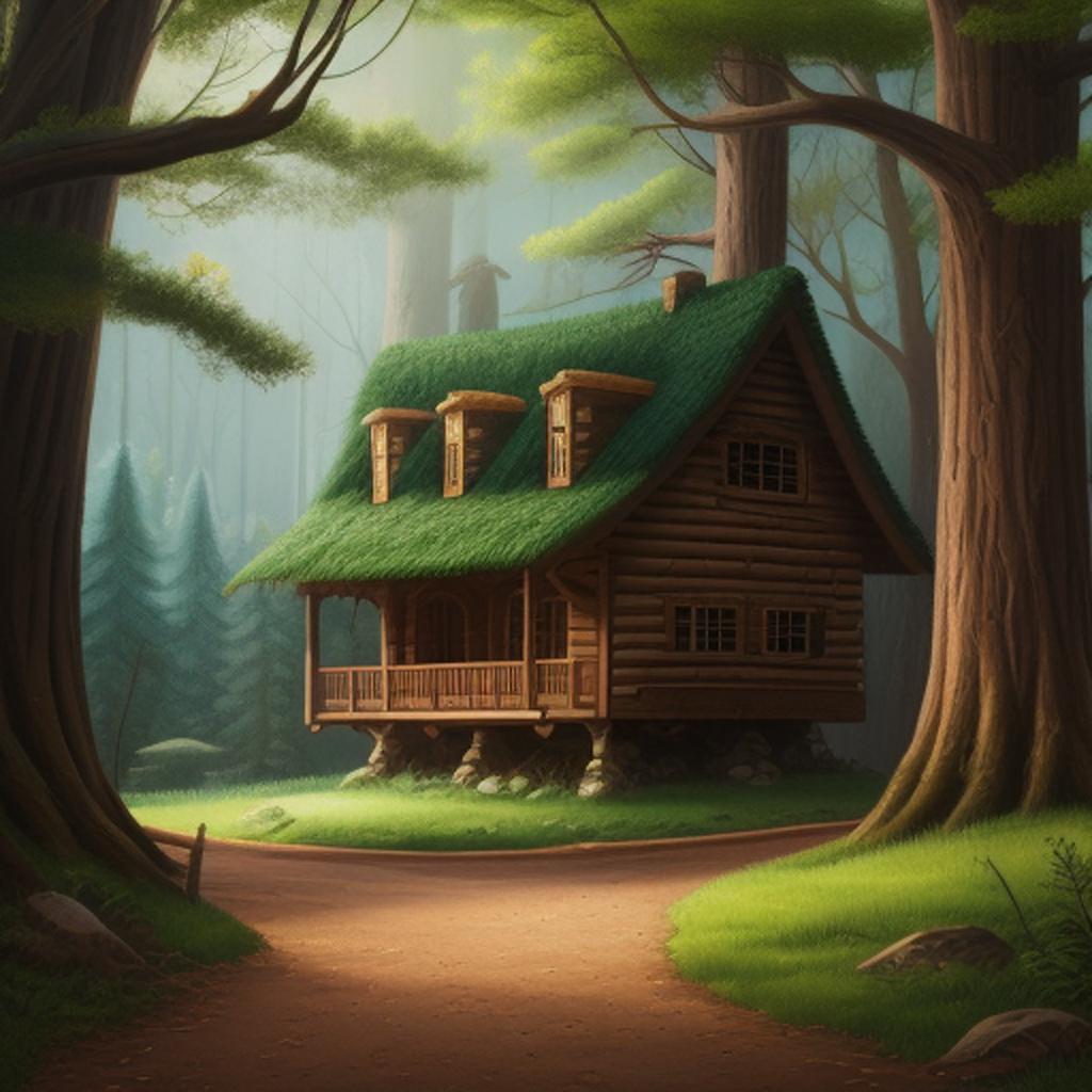 Background, forest house by by @ai_generated