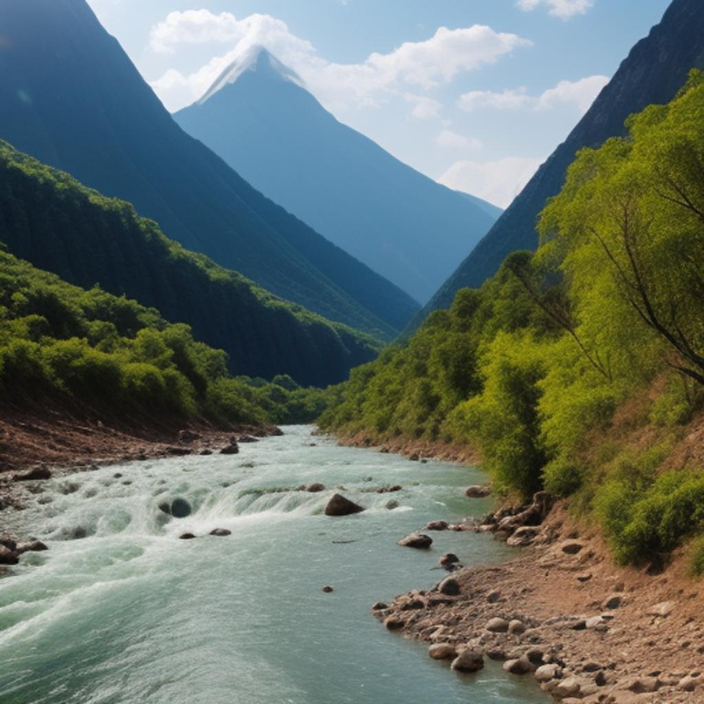 Background, mountain with river by @ai_generated