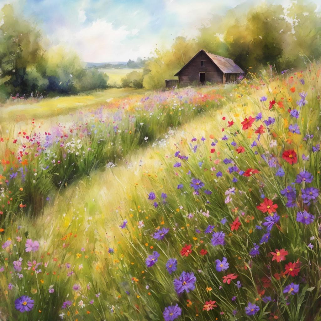 "wildflower meadow, vibrant blooms, by @ai_generated