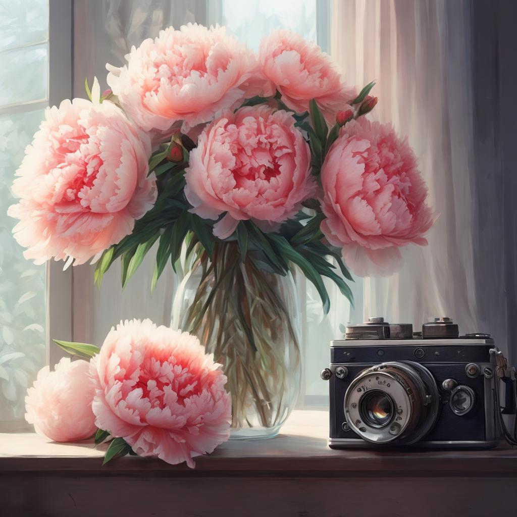 Fluffy coral peonies in by @ai_generated