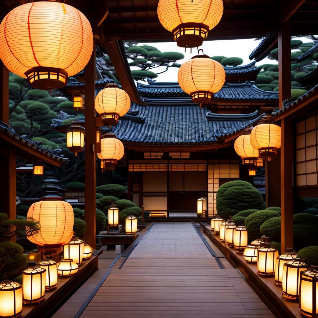 Glowing lanterns, traditional japanese by @ai_generated