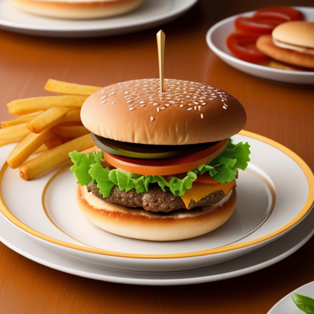 Plato con hamburguesa 3d by @ai_generated
