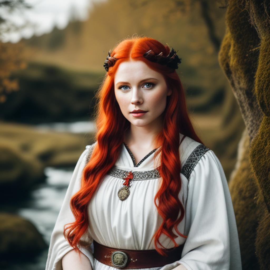 A redheaded viking goddess, by @ai_generated