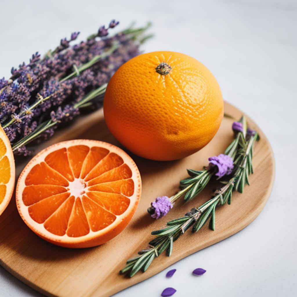 Rose, lavender flowers, grapefruit by @ai_generated