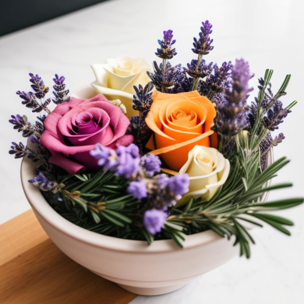Lavender, fresh orange, roses, by @ai_generated