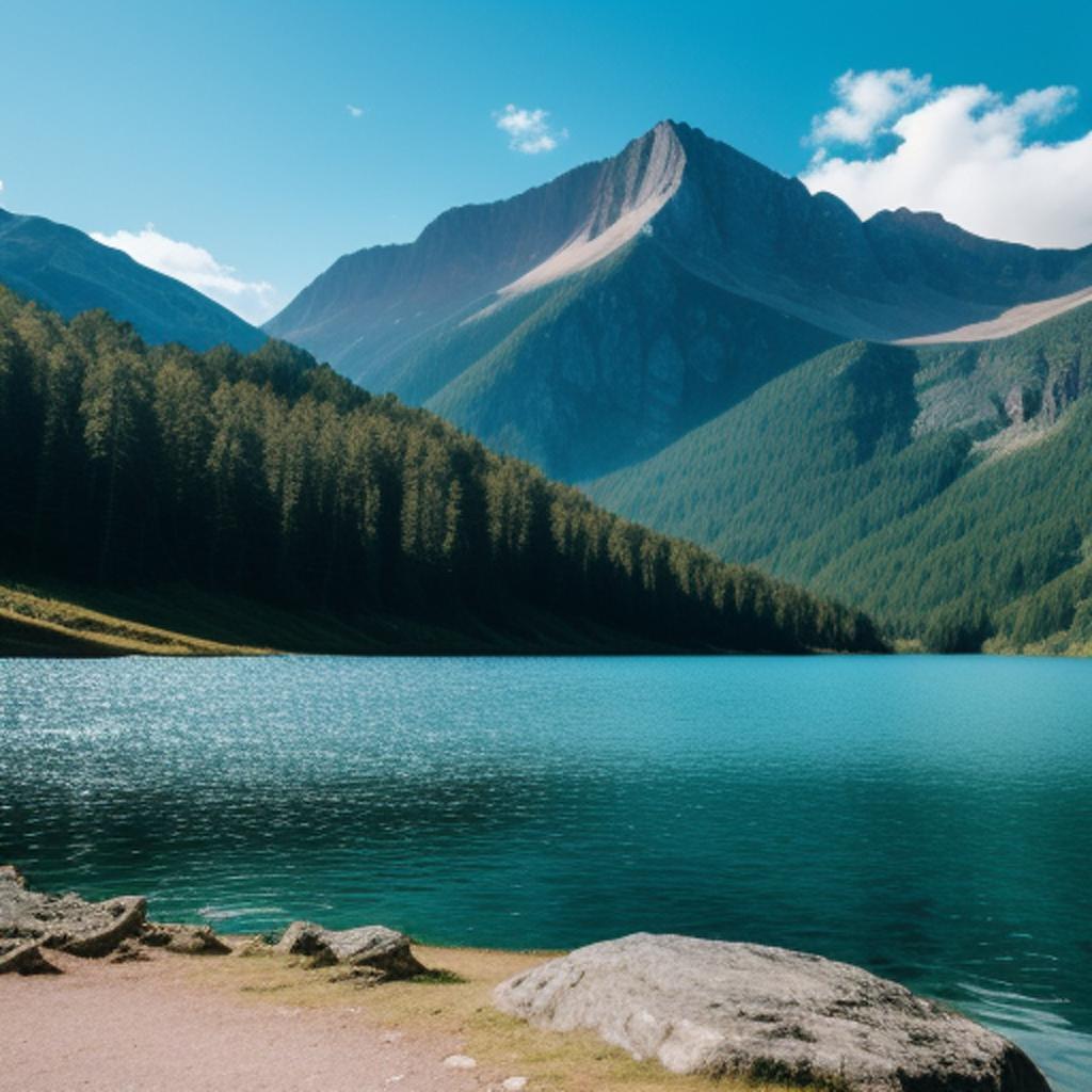 Background, mountain with lake by @ai_generated