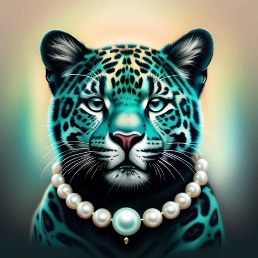 Cute jaguar, teal choker, by @ai_generated