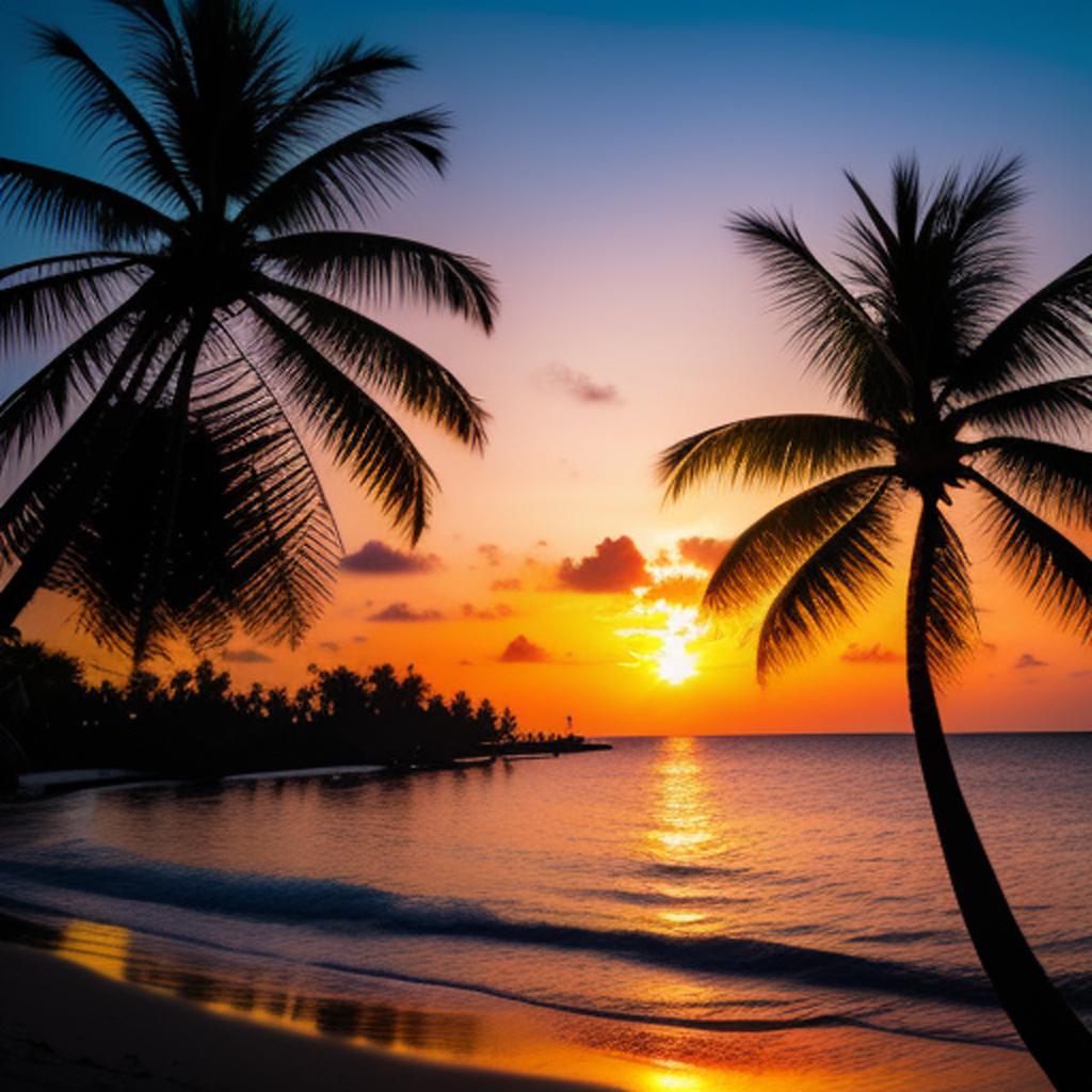 Amazing sunset with coconut by @ai_generated