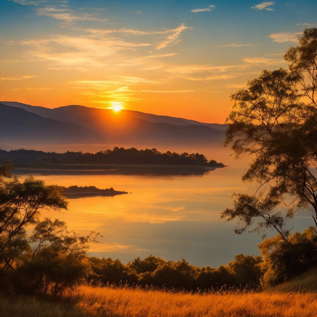 Beautiful sunset over serene by @ai_generated