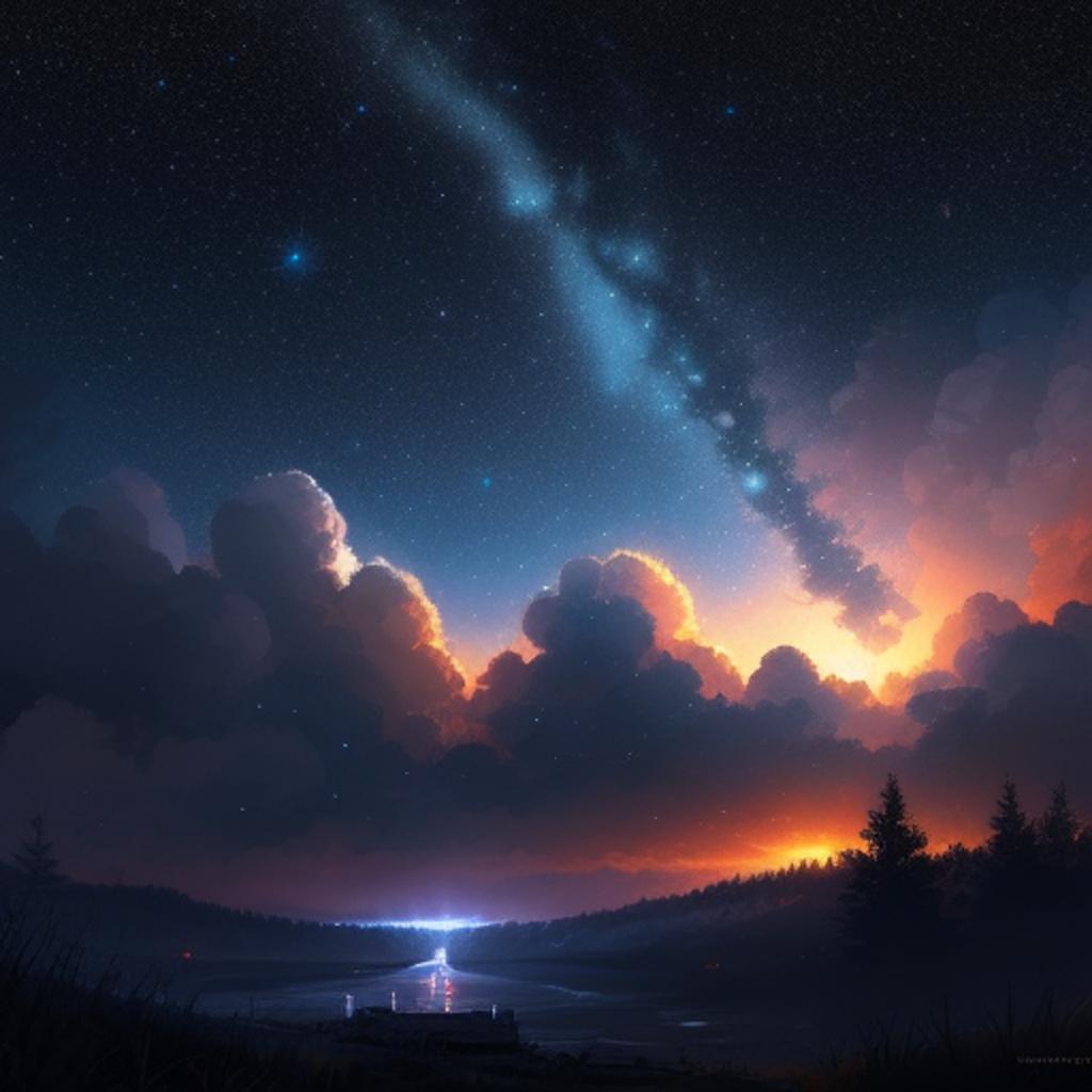 Starry sky digital painting, by @ai_generated