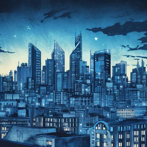 Background, blue toned city by @ai_generated