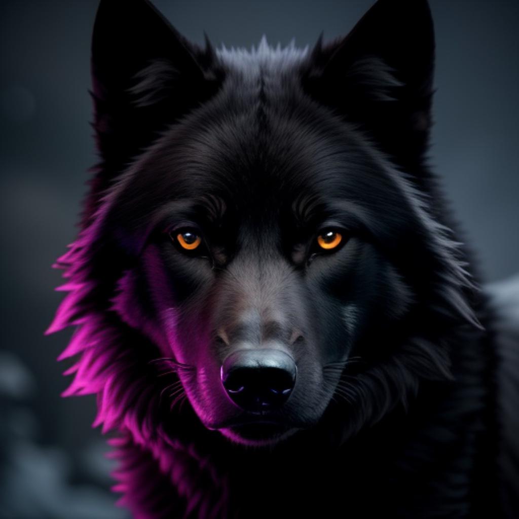 Fierce black wolf. Purple by @ai_generated