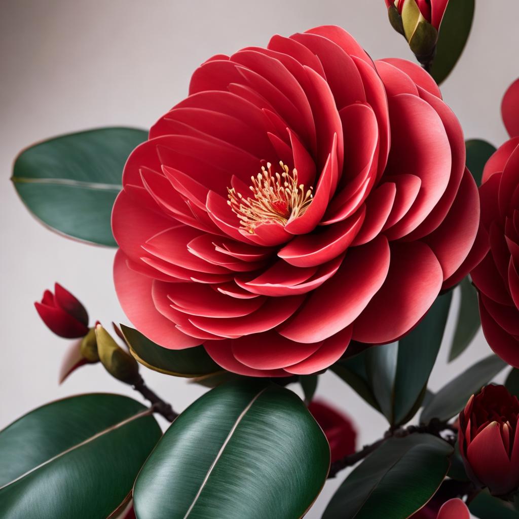 "red camellia flower, elegant by @ai_generated