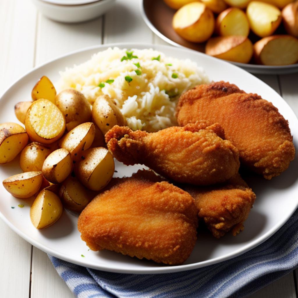 Fried chicken with potatoes by @ai_generated
