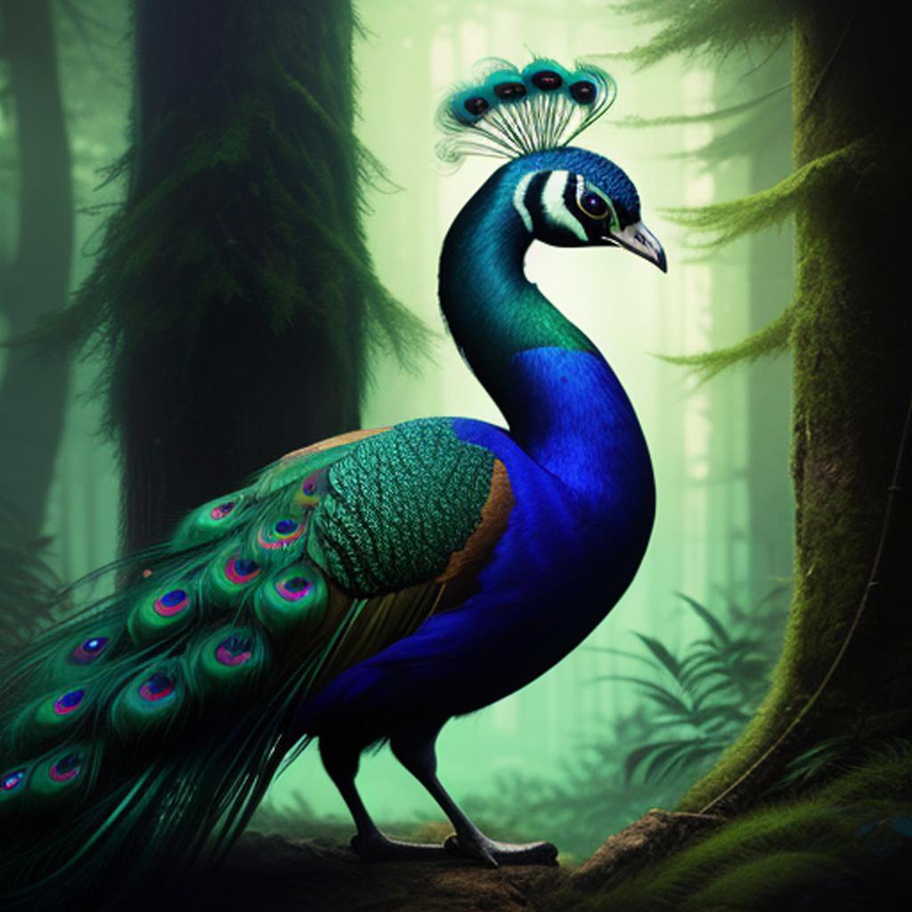 Pfau im wald by by @ai_generated